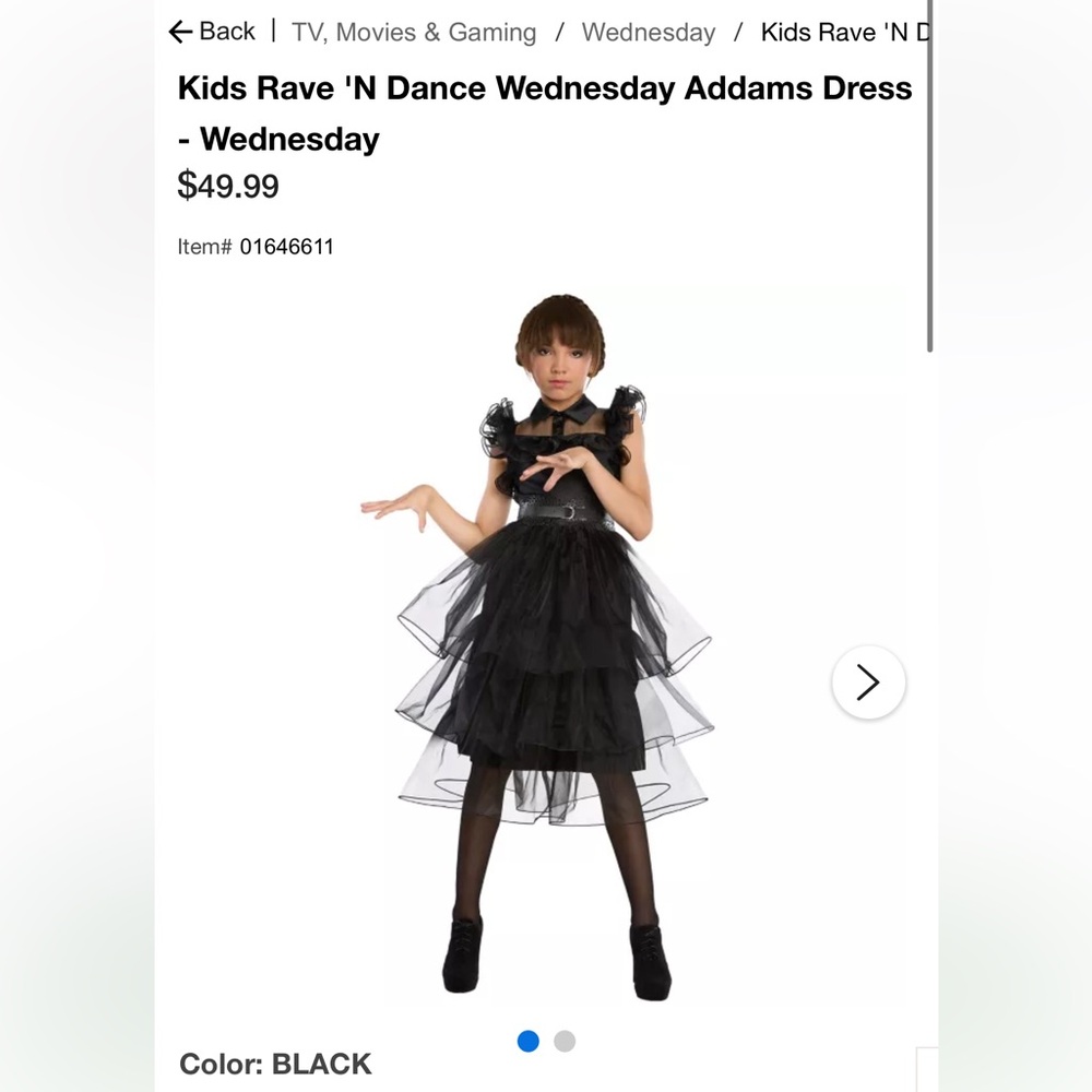 Kids Rave 'N Dance Wednesday Addams Dress - Wednesday